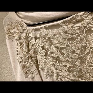 Anthropologie off-shoulder macrame sweater- M